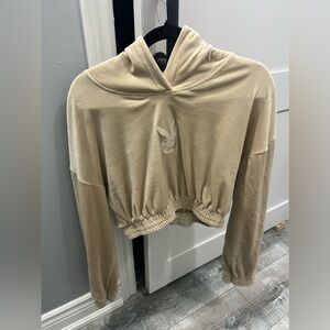 PLAYBOY Women's Beige Hoodie Sweatshirt